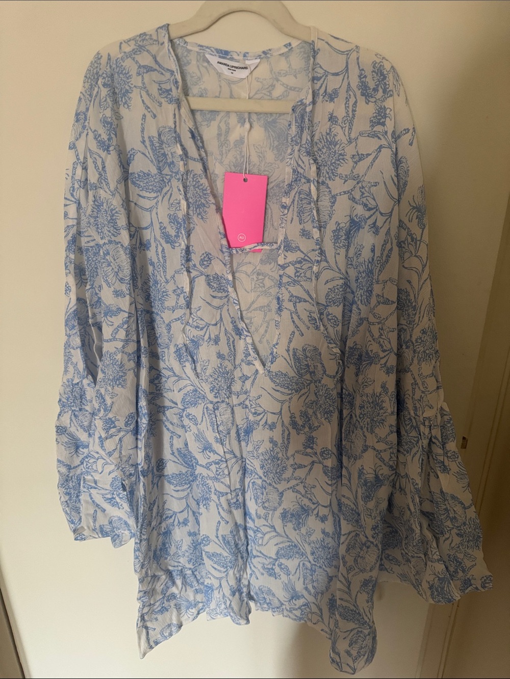 Amanda Uprichard White and Light Blue Floral Swim Coverup
